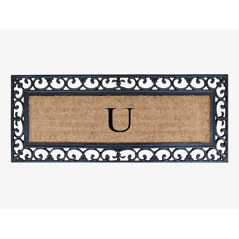 Non Slip Coir Low Profile Myla Monogrammed Entry Doormat, 17.7"x47.25" - Monogrammed U