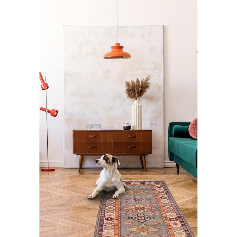 ECARPETGALLERY Hand-knotted Uzbek Ghazni Grey Wool Rug - 2'8 x 6'4