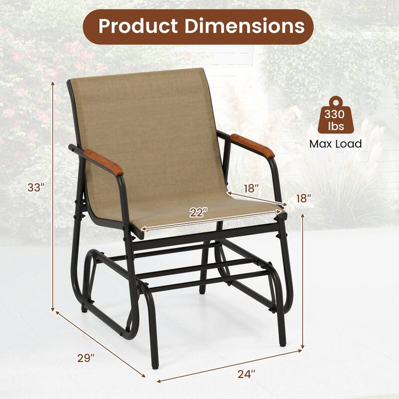 Gymax Patio Glider Chair w/ Curved Teak Armrests & Breathable Fabric