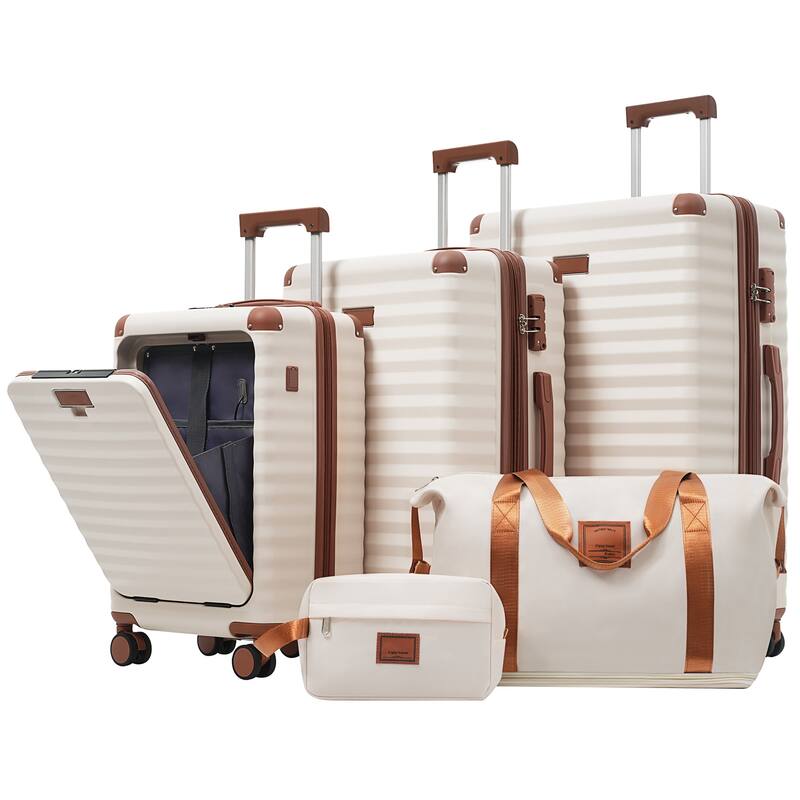 Luggage Sets 5 Piece with Front Opening , Hardside Expandable Carry on Suitcase