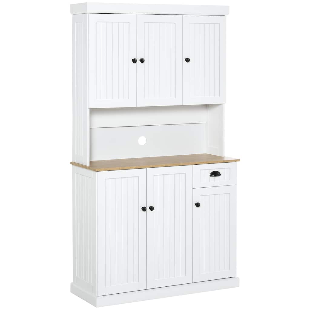 Kitchen Pantry Cabinet with 6 Doors, Freestanding Hutch Cabinet with Microwave Stand, Storage Cabinet with Adjustable Shelves