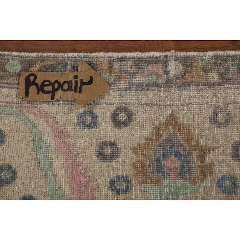 Hand Knotted Oriental 100% Wool Carpet Traditional Floral Beige & Ivories Tabriz Area Rug - 12' 9'' X 9' 7''