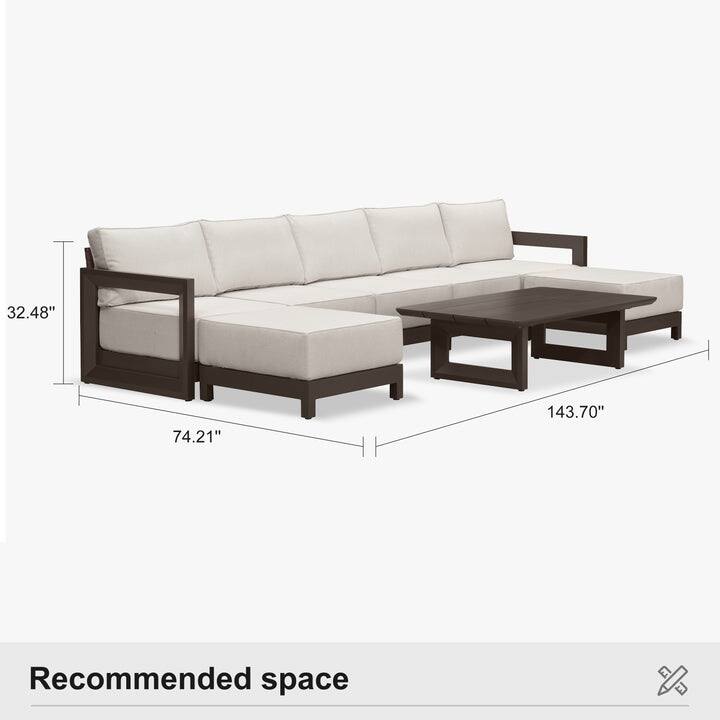 PURPLE LEAF Caesar U-Shaped White Outdoor Couch with 9.6" Thick for Yard Porch Deck Patio Conversation Sets