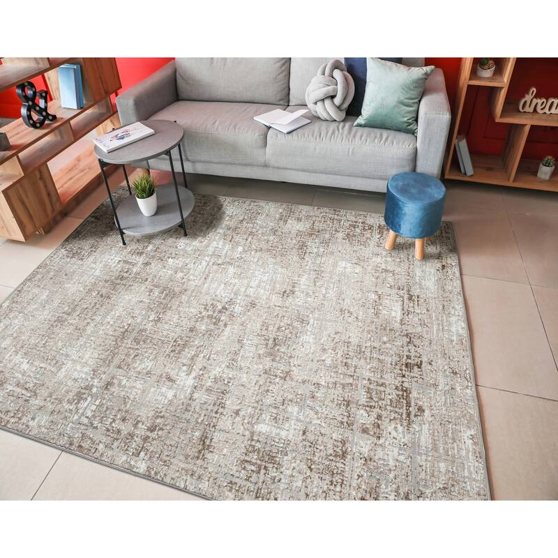 Admire Home Living Lucio 1241 Transitional Striated Area Rug - 3'3" X 4'11" - Beige