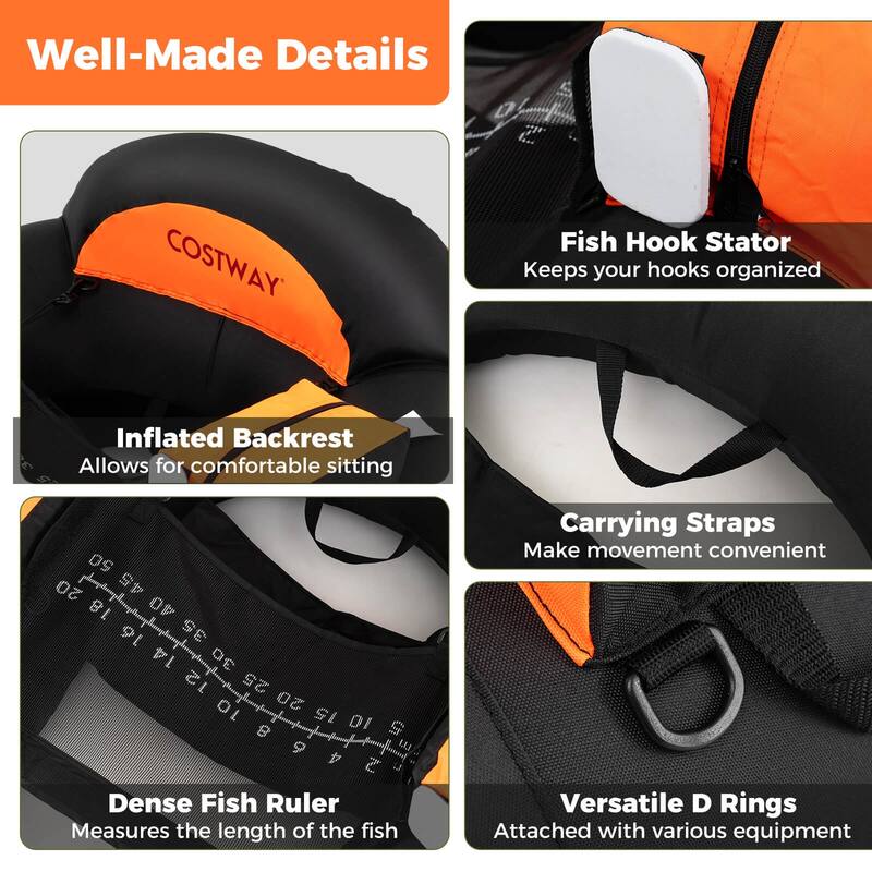 Costway Inflatable Float Tube with Adjustable Fishing Rod Holder Fish - See Details