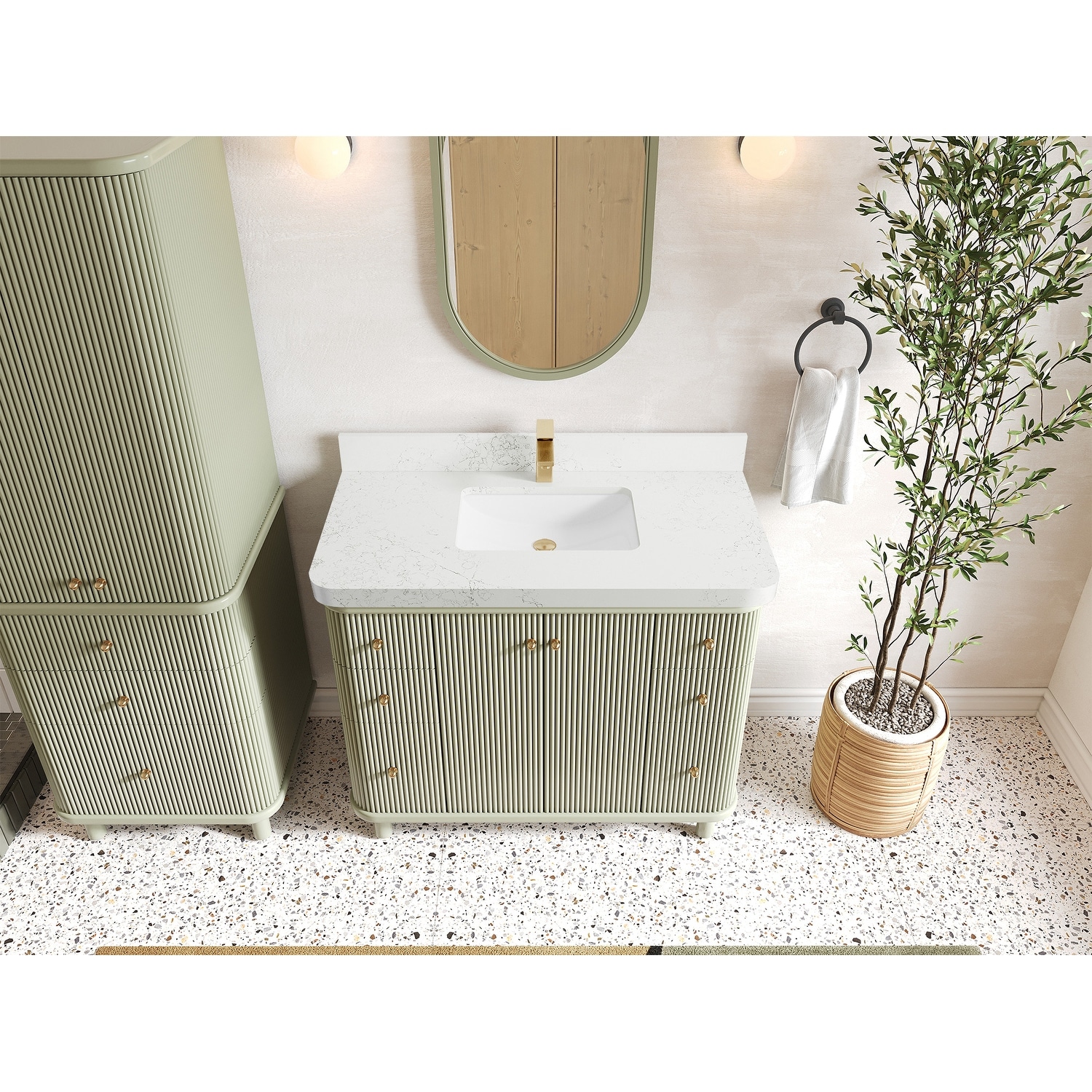 Willow Collections 42 in. W x 22 in. D Reeded Miami Single Bowl Sink Bathroom Vanity with Countertop