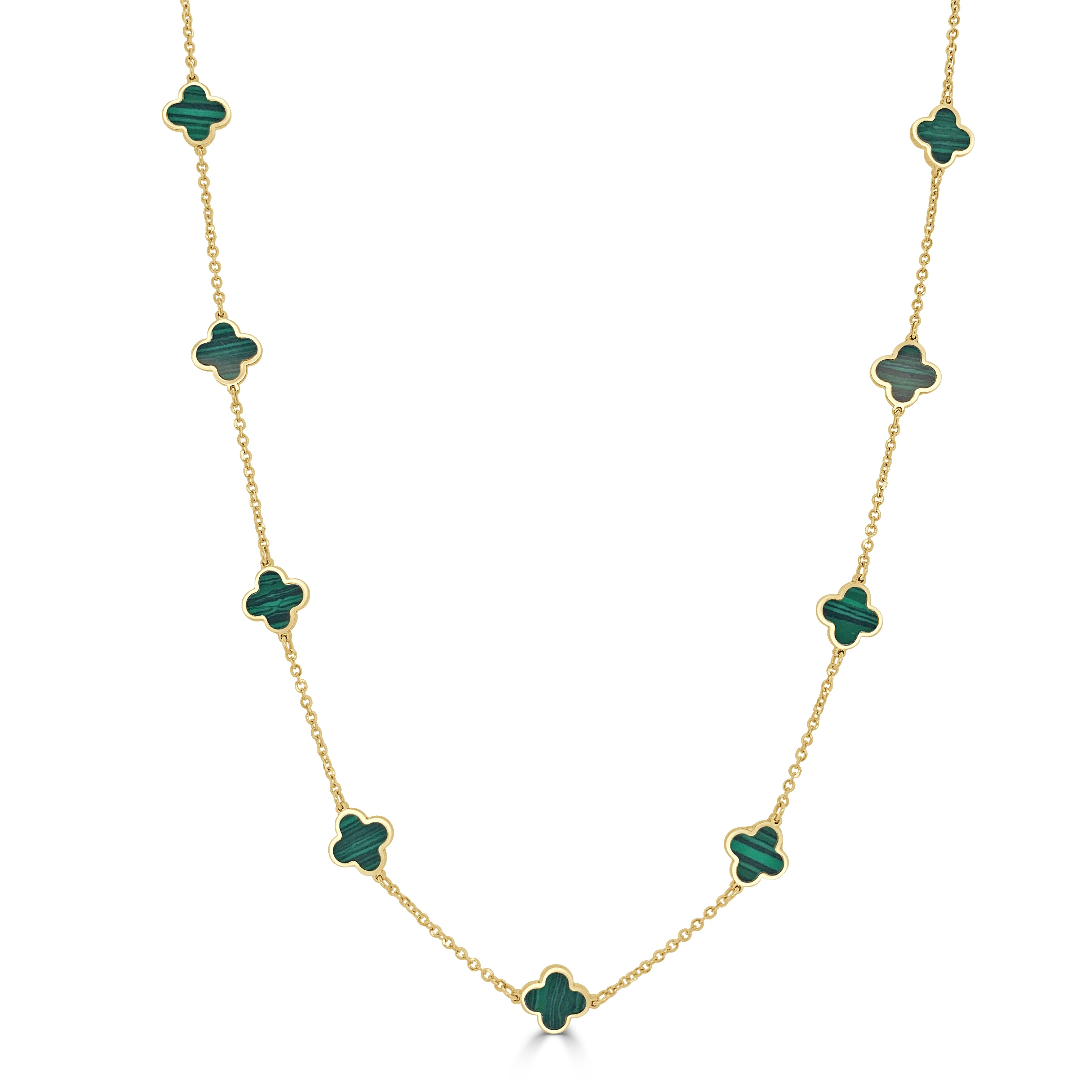Joelle Italian Gold14K Yellow Gold Clover Station Necklace - Made In Italy 7mm Clover 16-18 Inch Chain 2.60 grams