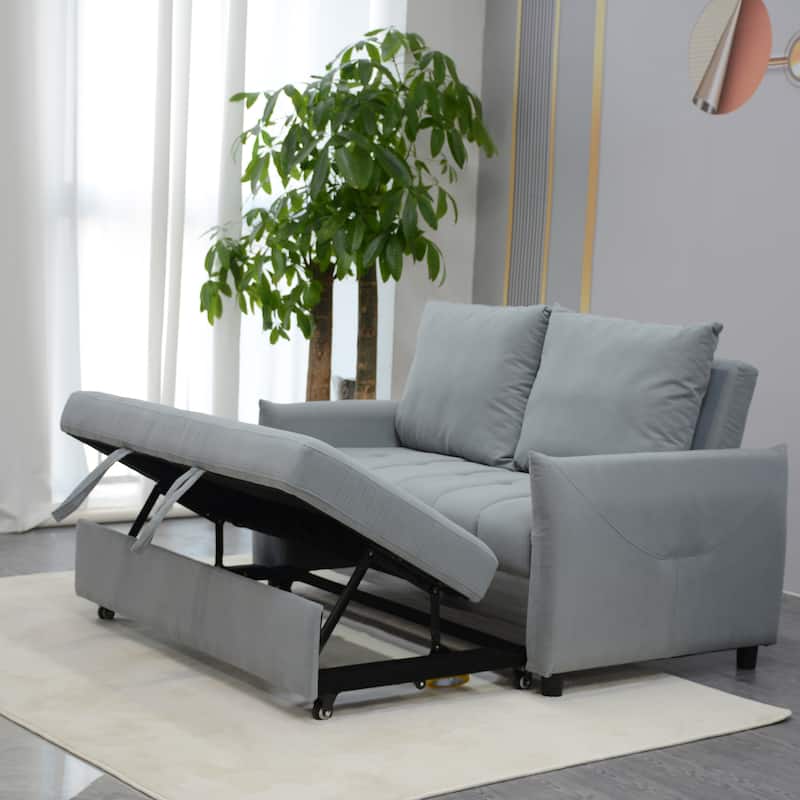 3 in 1 Sleeper Sofa Bed, Light Blue Fabric, 57x35x36 inches