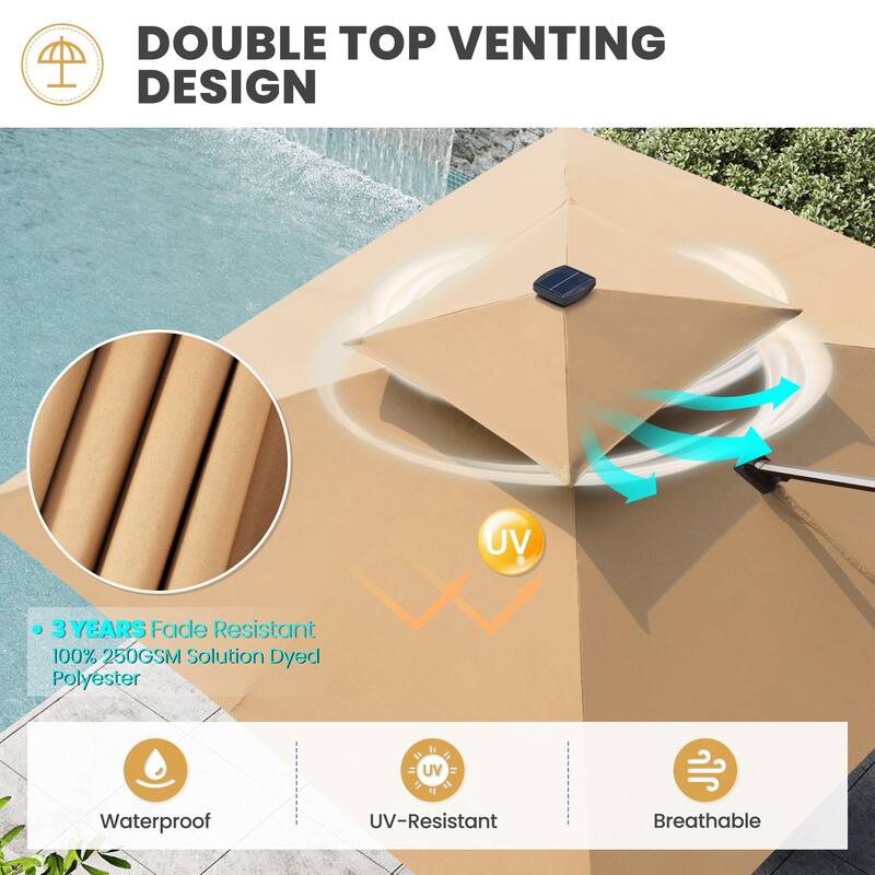 11 FT Aluminum Solar-Powered LED Light Patio Cantilever Umbrella with Base