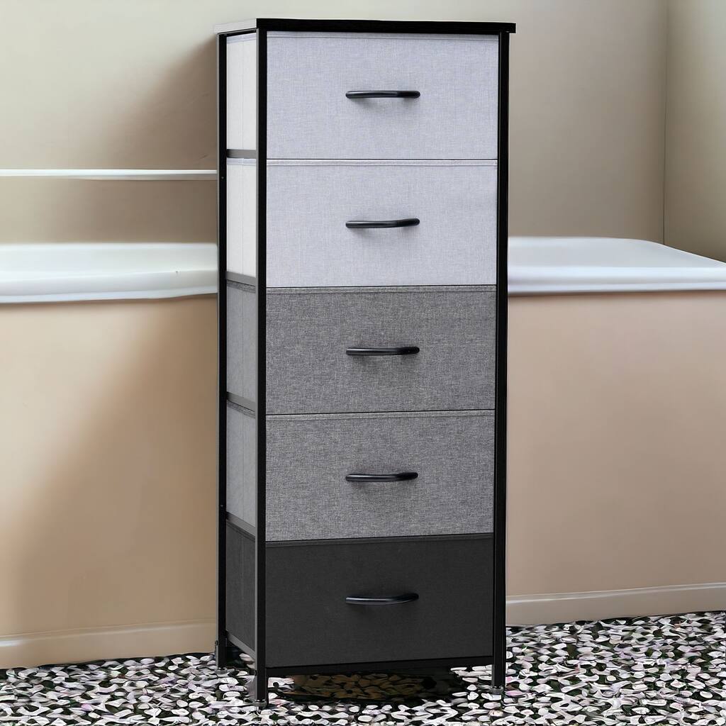 HomeRoots 18" Gray and Black Steel and Fabric Five Drawer Chest