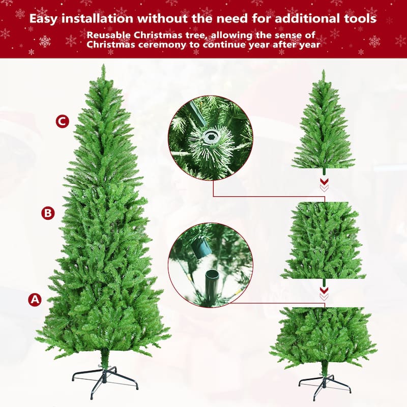 Classic Pencil Christmas Tree - Slim Shape, Dense Realistic Branches, Halloween/Christmas - Green