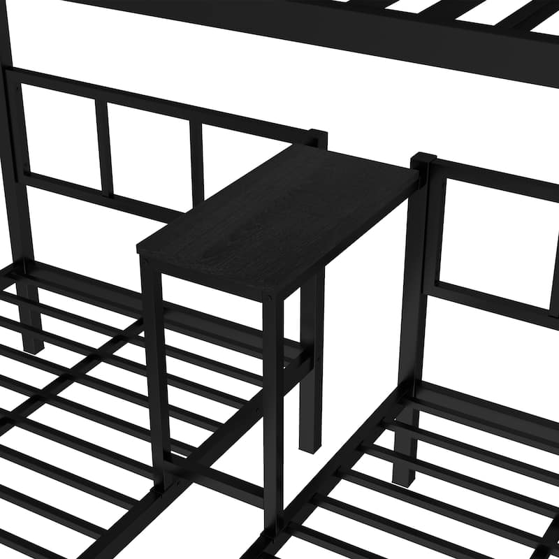 Triple Twin Metal Bunk Bed with Desk and Shelves