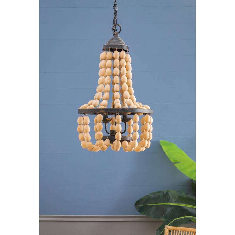 D18.9x33.1" Large Beaded 4-Light Chandelier, Vintage Style Hanging Light Fixture, Bulb Not Included