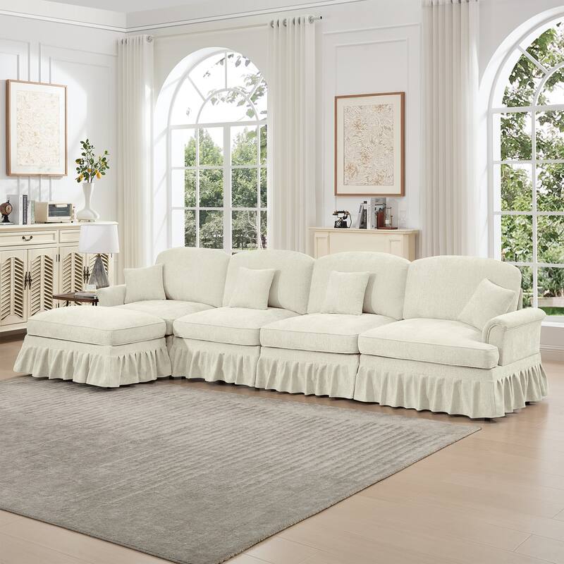 GDFStudio - Classic L-Shaped Chenille 4-Seater 137.8" Sectional Sofa with Ottoman