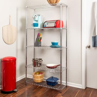 Chrome Steel 5-Tier Heavy-Duty Adjustable Configuration Shelving Unit