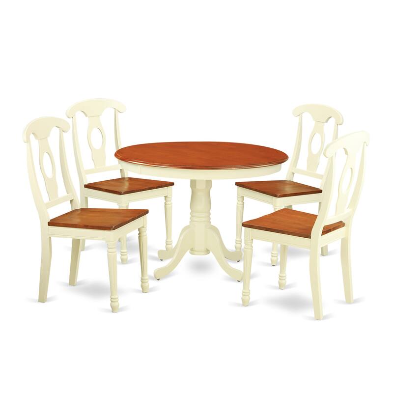 East West Furniture 5 Piece Kitchen Table Set- a Dining Table with Pedestal and 4 Dining Chair(Finish Options)