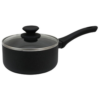 Oster Ashford 2 Quart Aluminum Nonstick Sauce Pan with Tempered Glass Lid in Black