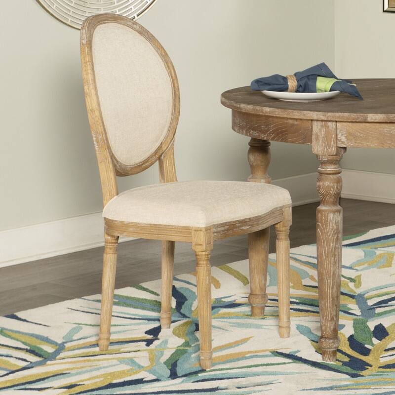 Linon Daphne Natural Brown Elm Wood/ Linen Oval Back Chair (Set of 2) - Natural