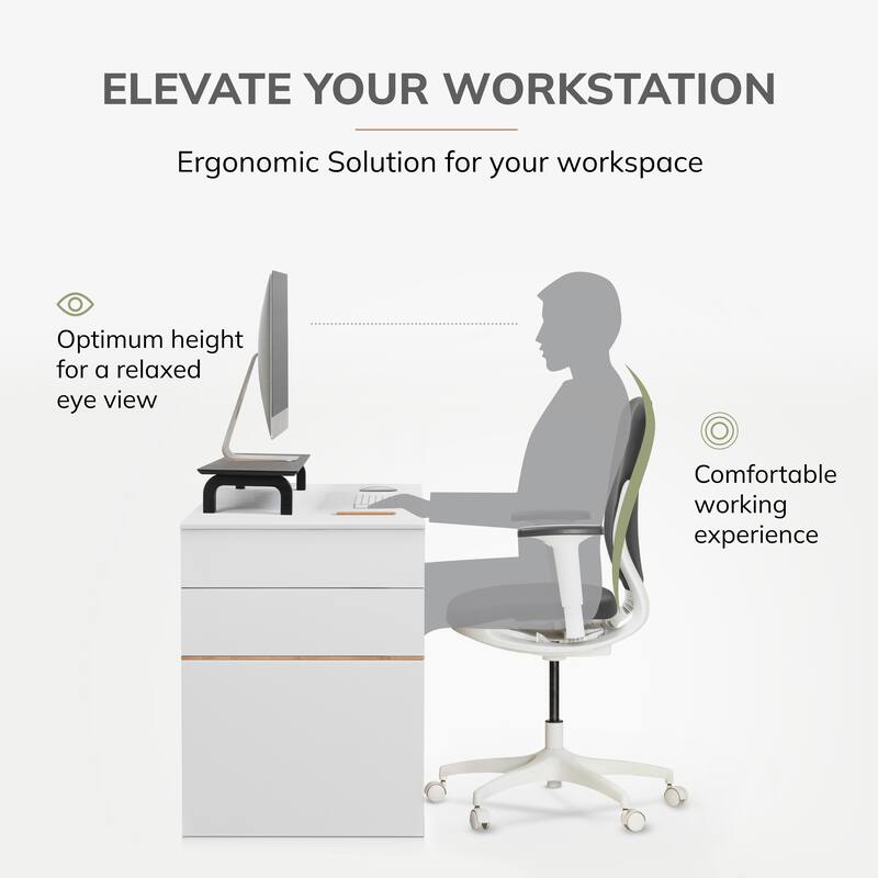 Jani Wood Monitor Stand Riser Desk - Ergonomic Design Stand, Desktop Organizer Table for Home, Office Workspace, Gaming Desk