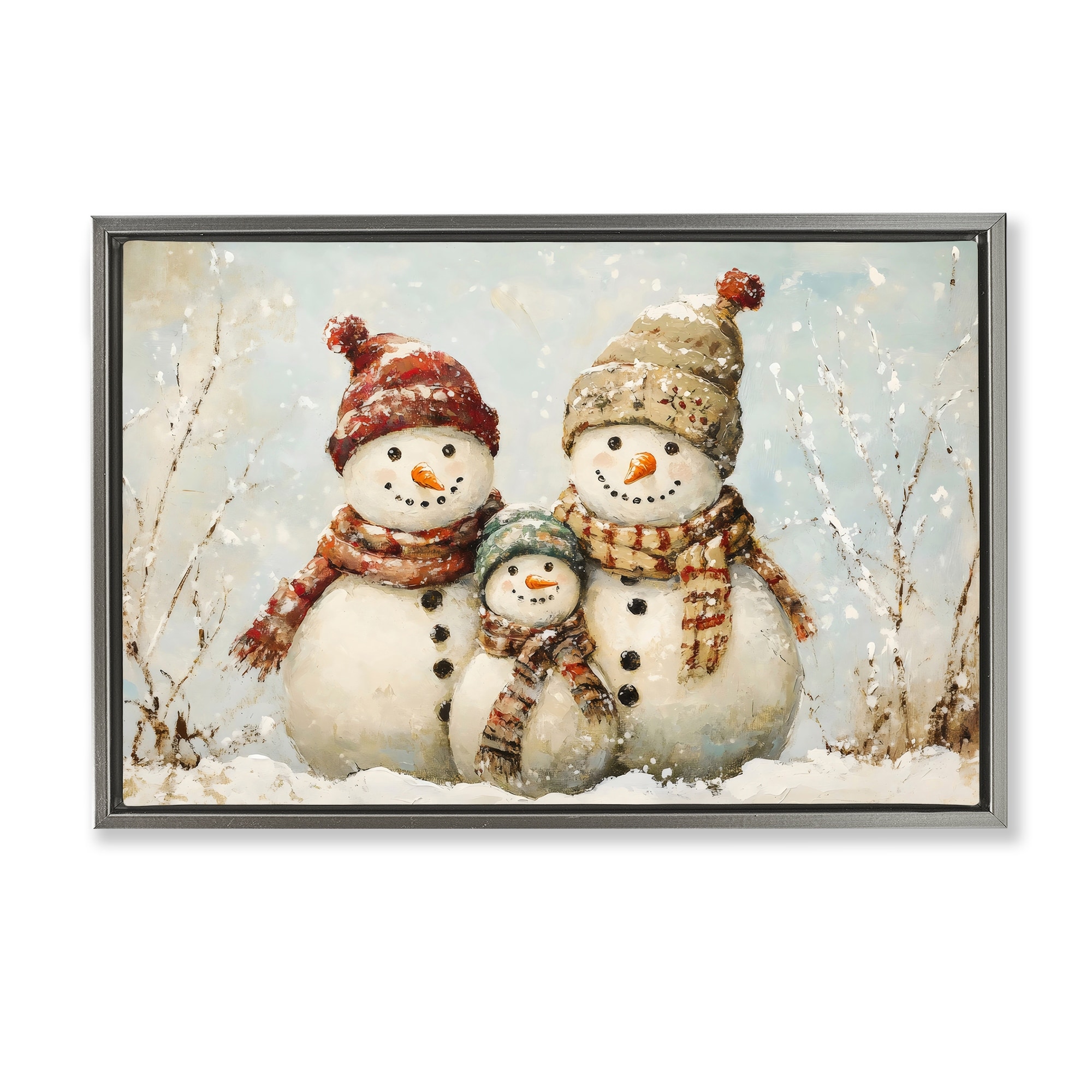 Stupell Snowman Family Of Three Framed Floater Canvas Wall Art Design By Petal Prints Design