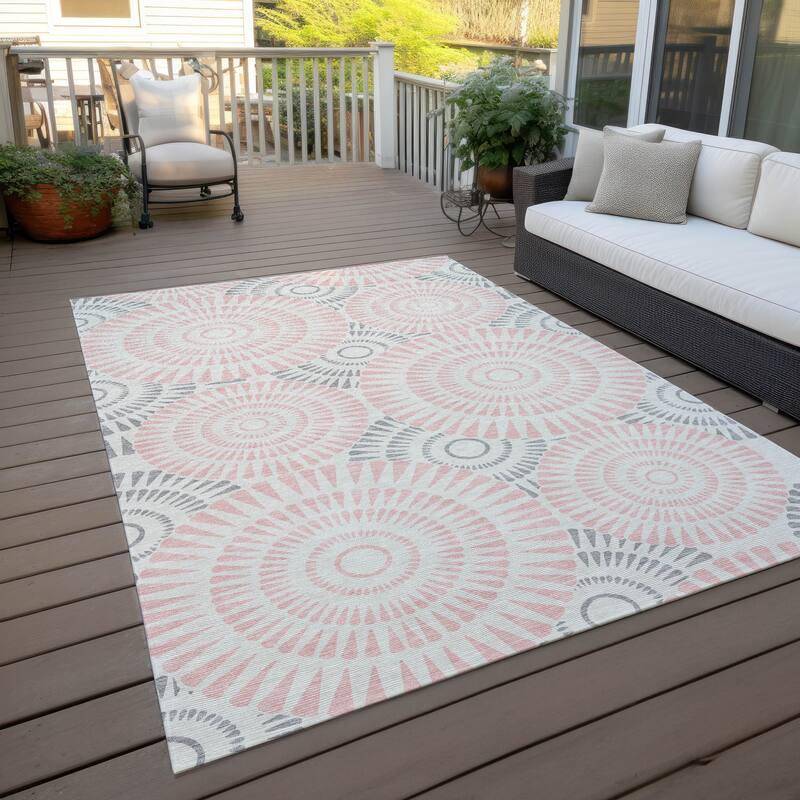 Machine Washable Indoor/ Outdoor Chantille Modern Burst Rug - Pink - 8' x 10'