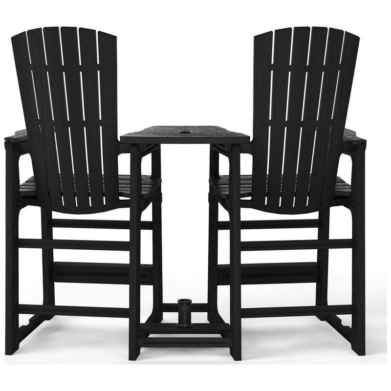 Polytrends Coastline Outdoor Poly Bar Chair Set with Connecting Tray & Cup Holder