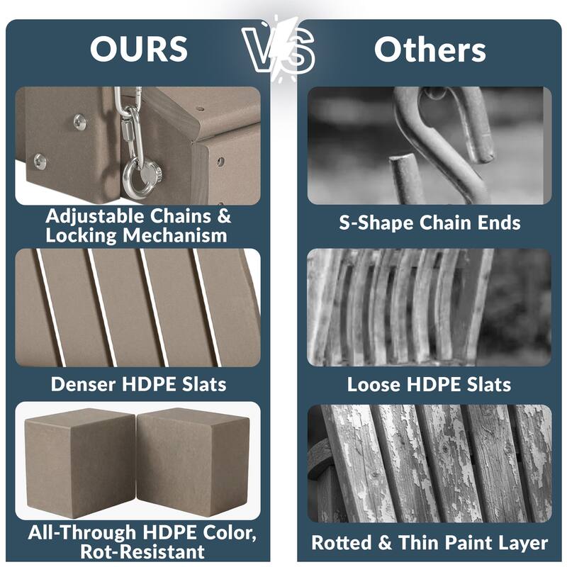 Nashville Poly 54 Inch Porch Swing with Folding Cup Holder