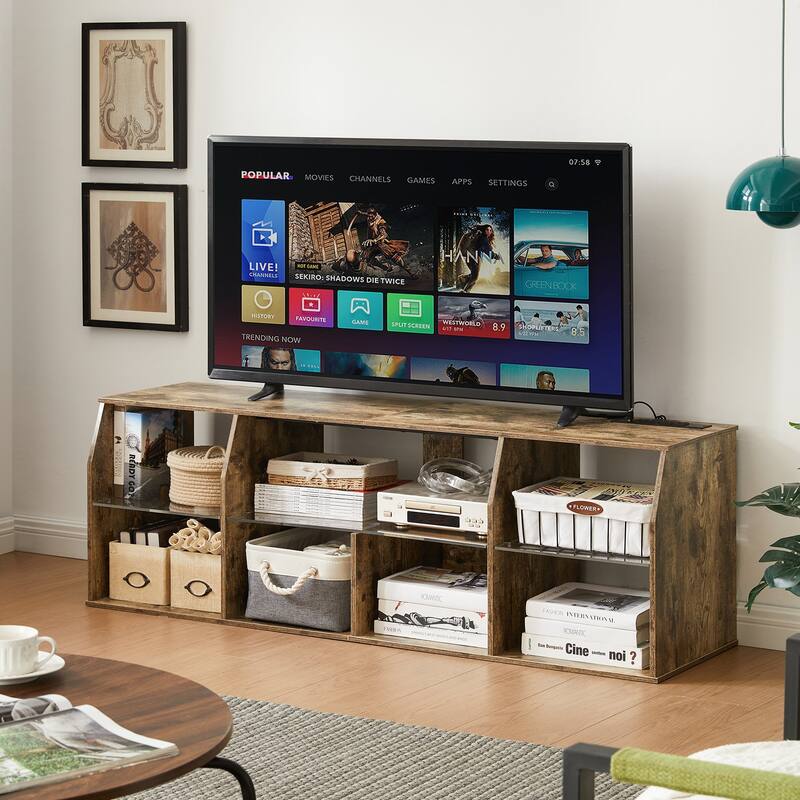 Gaming Entertainment Center with Power Outlet & 23 Dynamic RGB Modes, Led TV Stand with for 55+ Inch TV, Game Console
