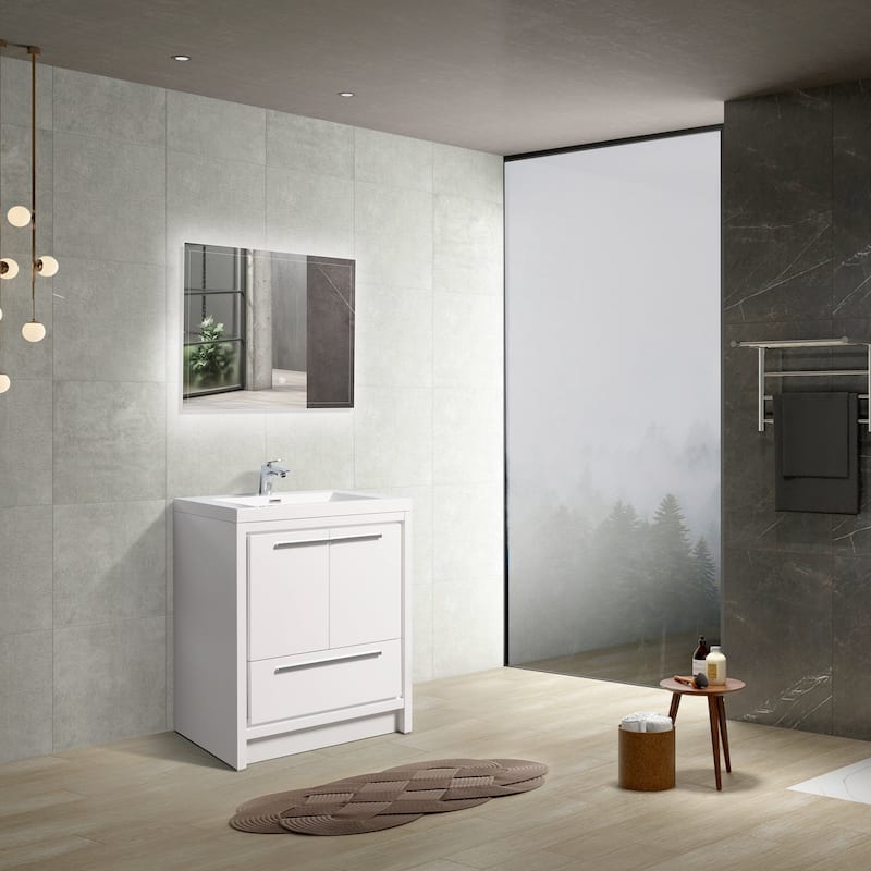 Freestanding Bathroom Vanity Set in HG-White with Integrated Solid Surface Sink