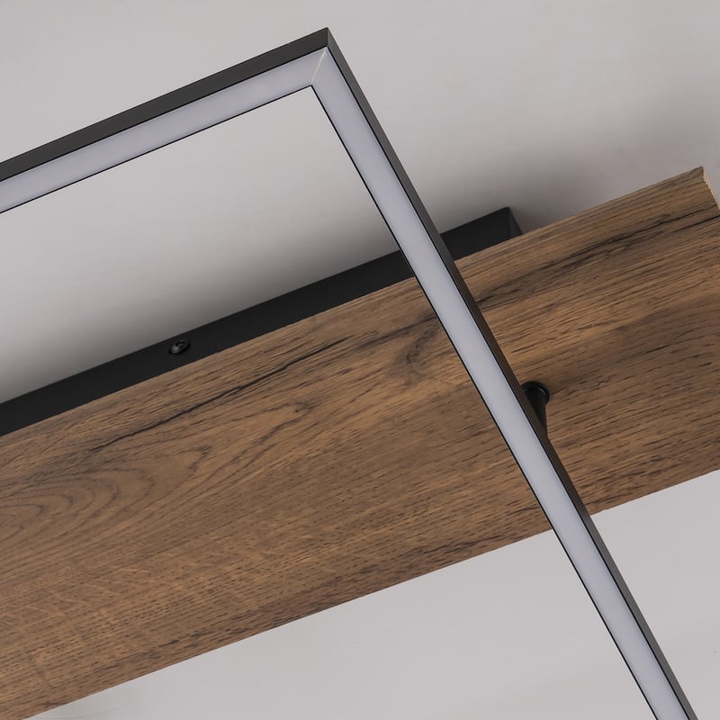 Integrated LED Rectangle Wood Semi Flush Mount Ceiling Light for Hallway Foyer