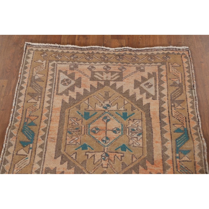 Ardebil Persian Vintage Runner Rug Handmade Wool Carpet - 3'0"x 10'0"