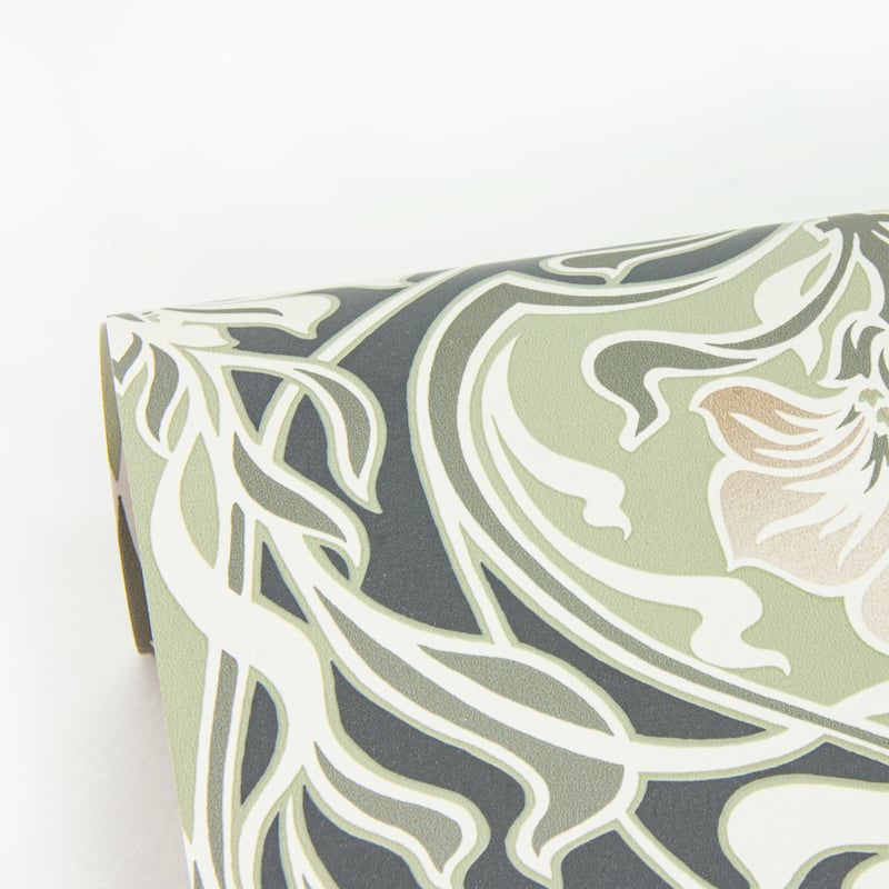 A-Street Prints Mucha Dark Grey Botanical Ogee Wallpaper