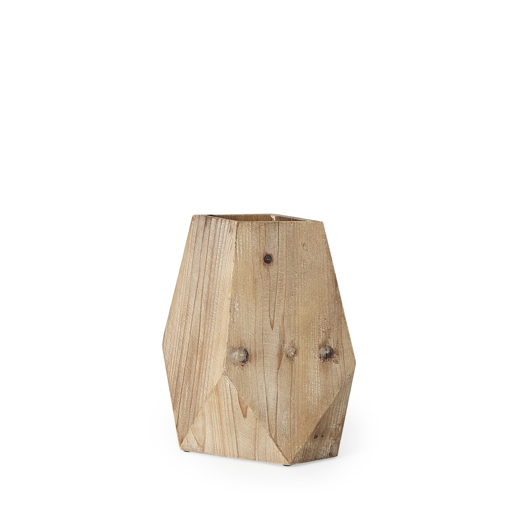 Natural Solid Wood Cylinder Vase with Geometric Pattern Table Decor Indoor Use