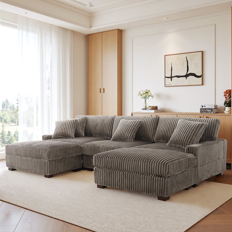 114.5" W Upholstered Sectional Modular Sofa with 2 Ottomans