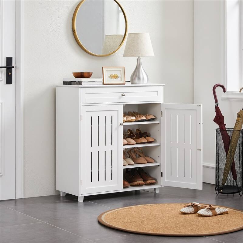 Yaheetech 4 Tier Shoe Storage Cabinet 1 Drawer Closed Adjustable Shoes Rack - 31 x 15 x 34'' (L x W x H)