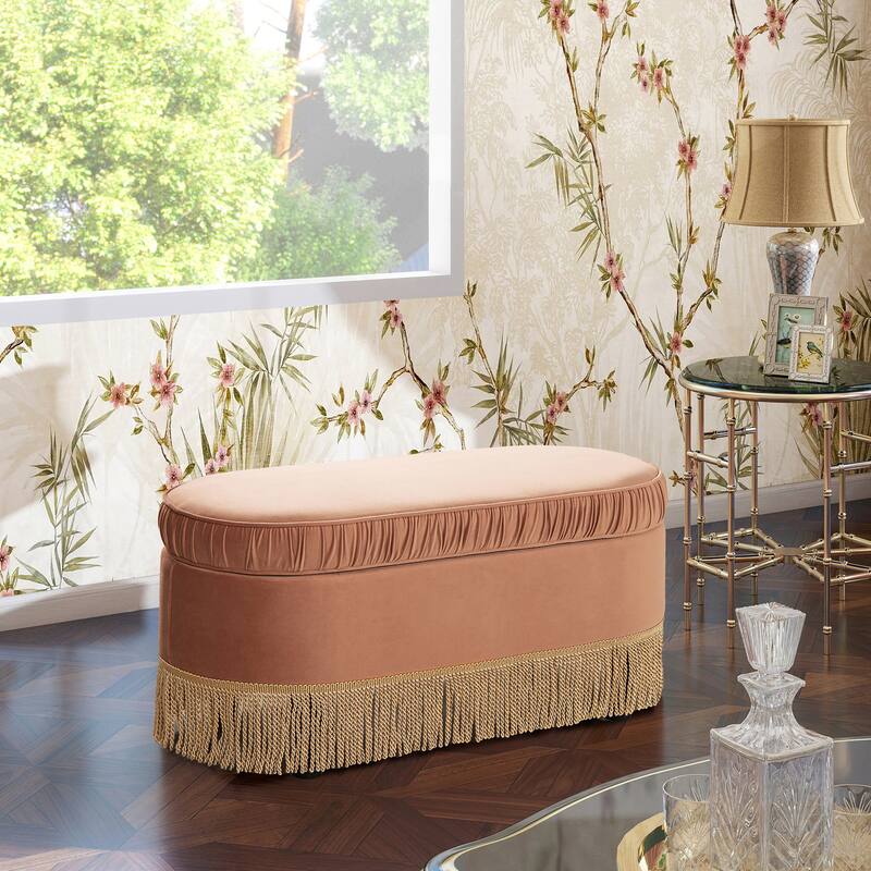 Serena 38" Ruched Oval Storage Bench Ottoman - Peach Orange