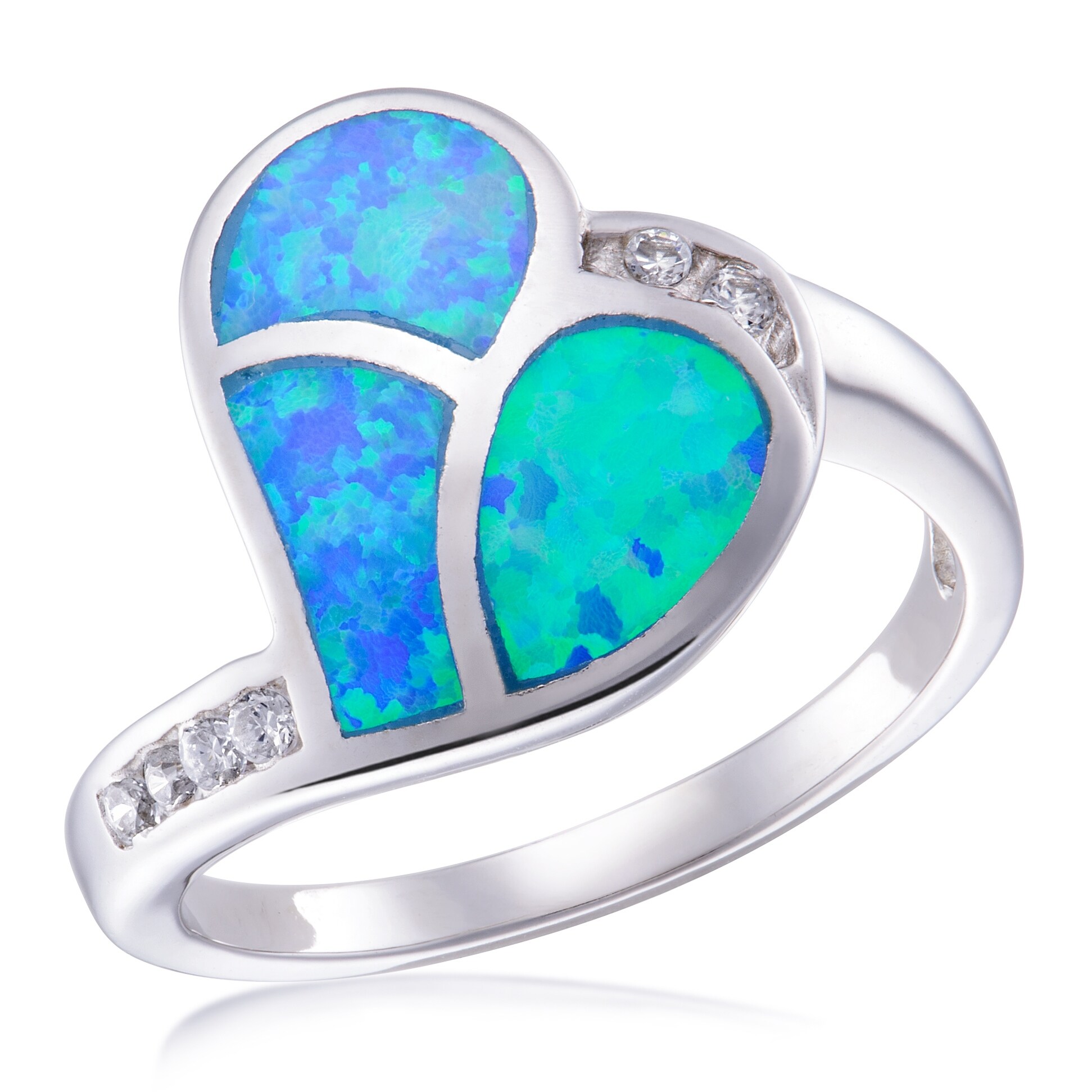 Shop Forever Last Sterling Silver Blue Synthetic Opal Heart Ring On Sale Overstock 31859959