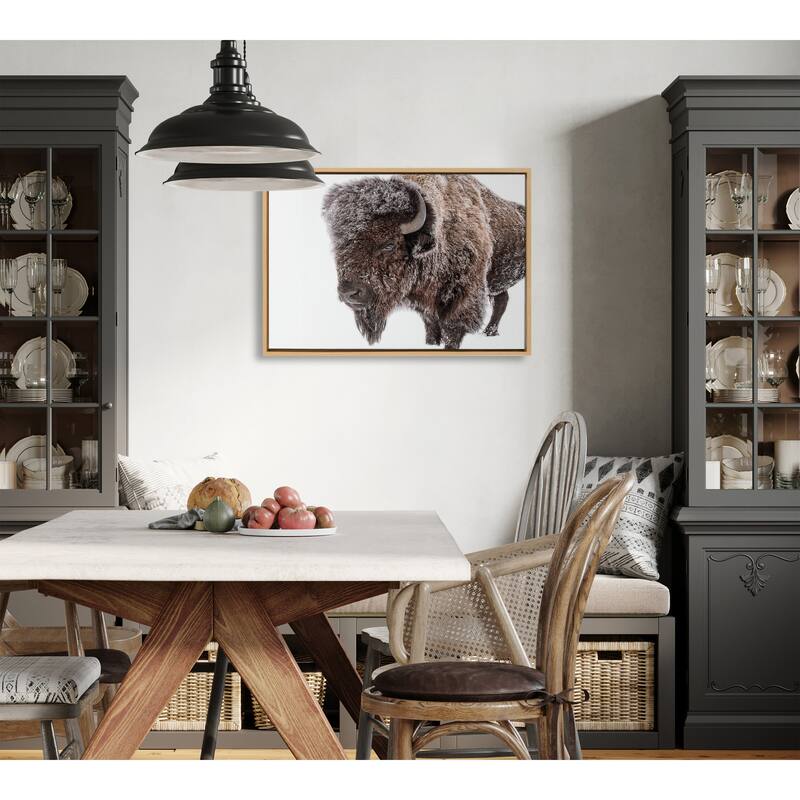 Kate and Laurel Sylvie Bison in Snow Framed Canvas by Amy Peterson Art Studio
