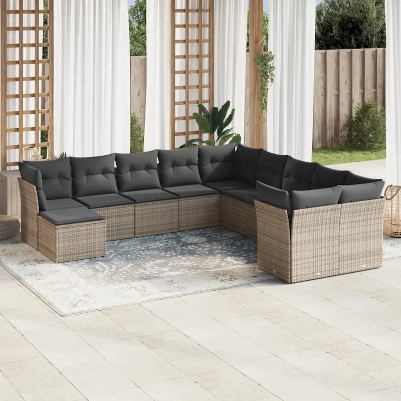 vidaXL Garden Sofa Set Grey PE Rattan, Polyester, Powder-Coated Steel - 21.7 x 21.7 x 14.6