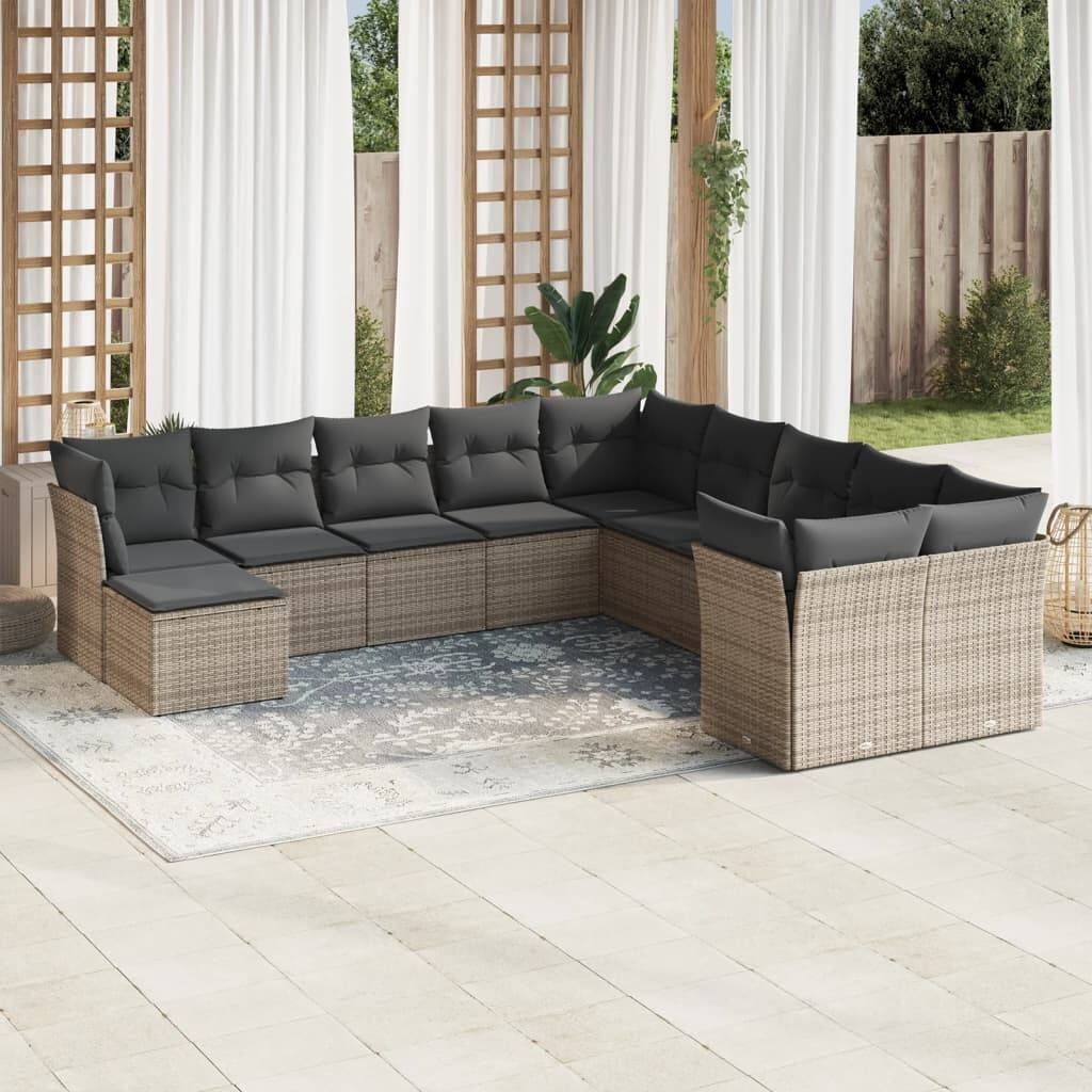 vidaXL Garden Sofa Set Grey PE Rattan, Polyester, Powder-Coated Steel - 21.7 x 21.7 x 14.6
