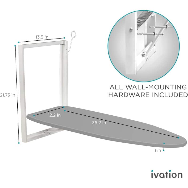 Ivation Wall-Mounted Ironing Board, Foldable Iron Board with Iron Holder, Space Saving Design
