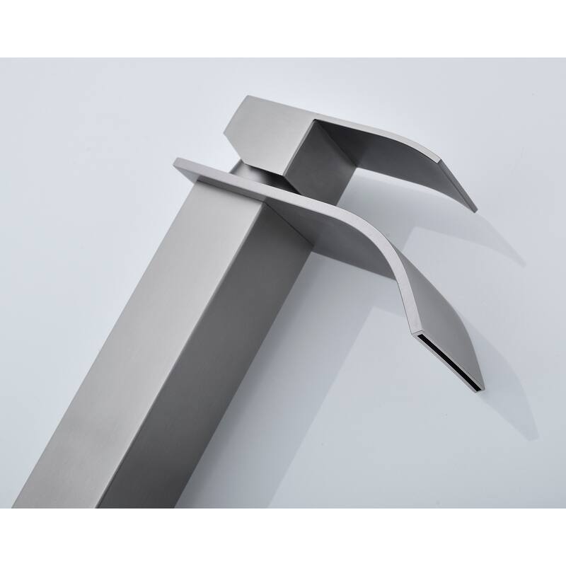 Waterfall Spout Bathroom Sink Single Handle Faucet with Pop-Up Drain (No Overflow)