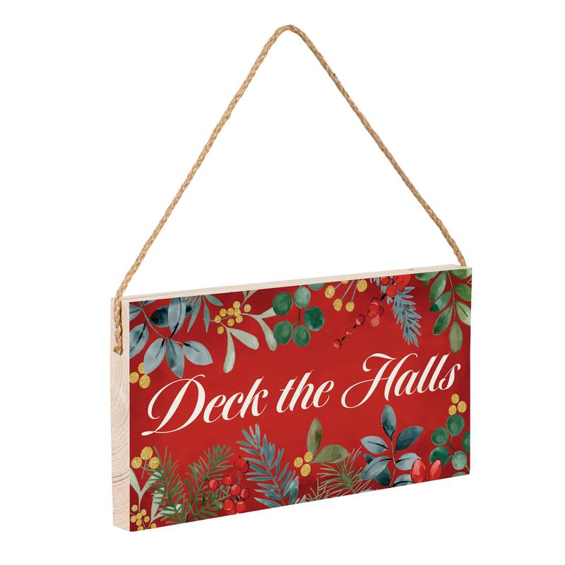 Deck the Halls Festive Foliage Hanging Wall Sign - 11"x6"