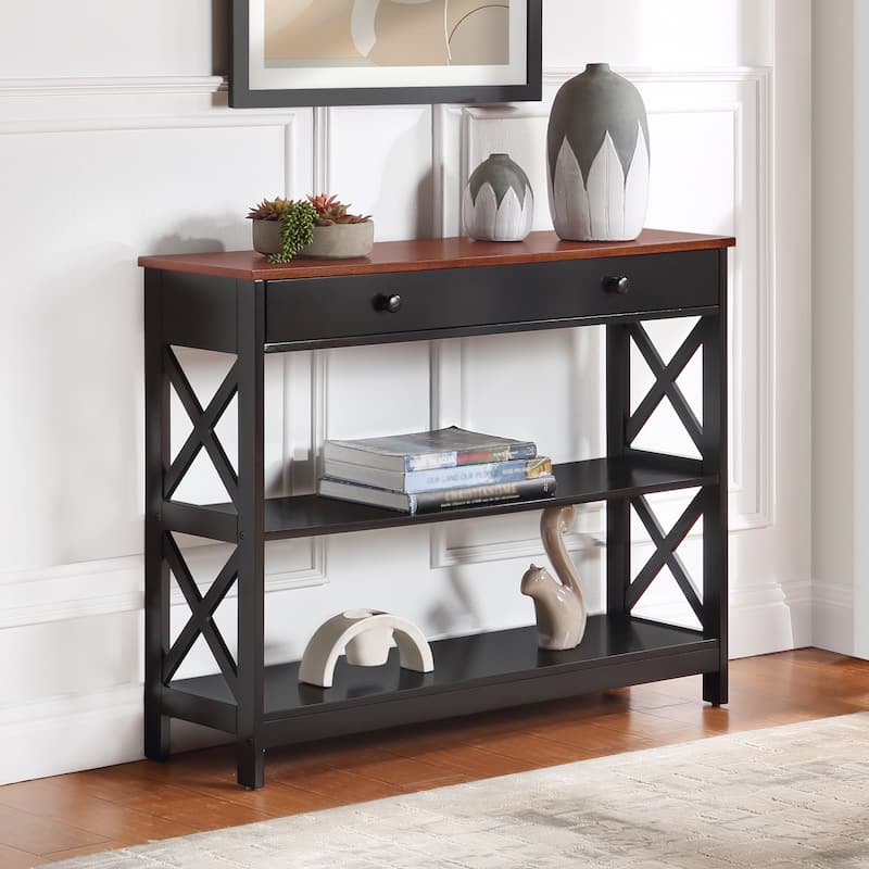 Convenience Concepts Oxford 1 Drawer Console Table with Shelves - Cherry/Black