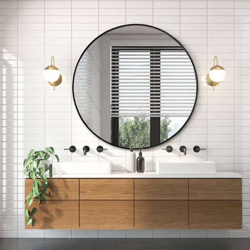 30 in. W x 30 in. H Round Aluminum Framed Wall Bathroom Vanity Mirror in Matt Black