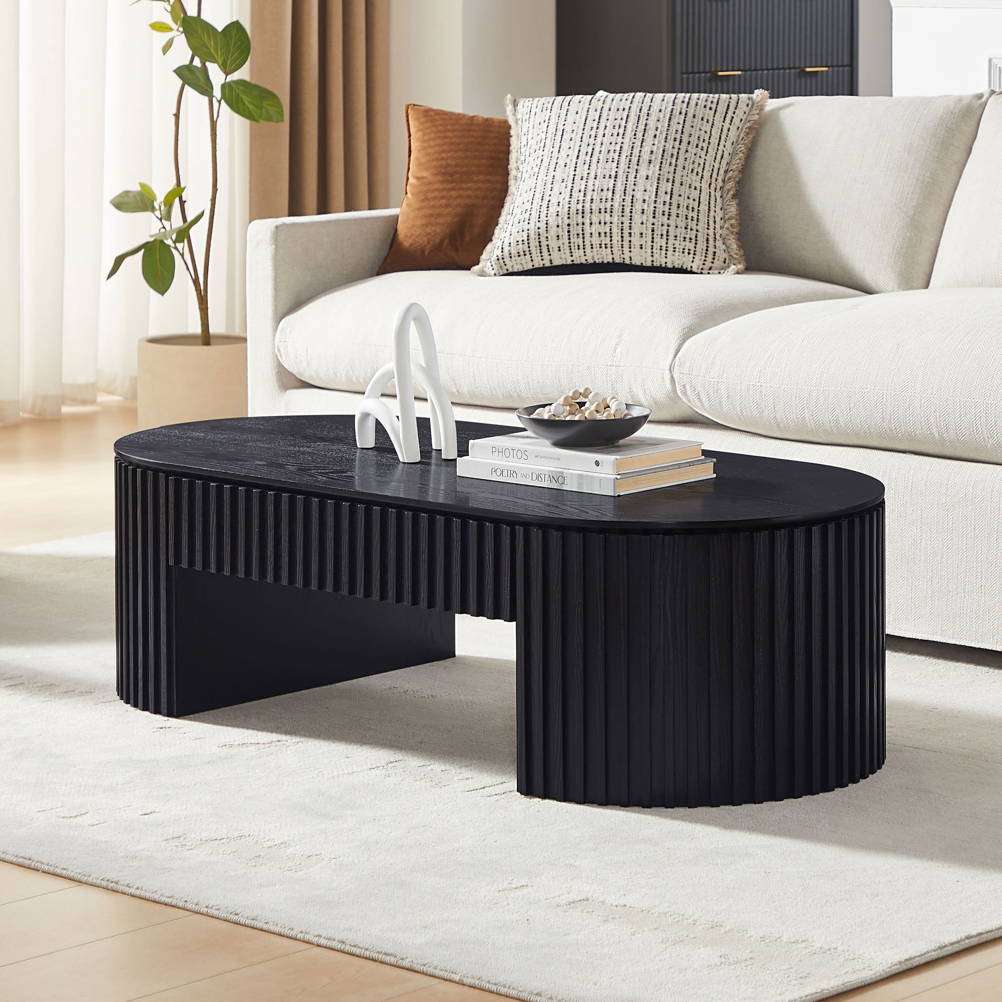 Oval Wood Coffee Table Side Table Tea Table with Drawer, Simple Center Table Accent Table Sofa Table