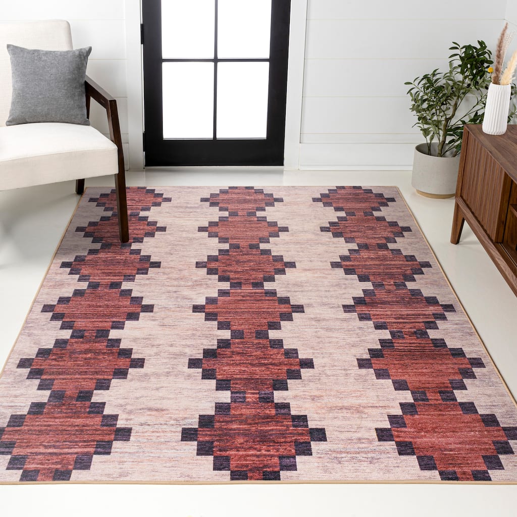 JONATHAN Y Siksak Bohemian Medallion Textured Weave Machine Washable Area Rug