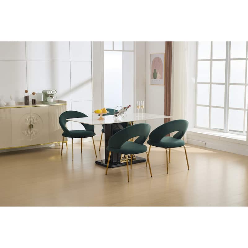 Velvet Dining Chairs with Curved Backrest and Metal Legs, kitchen Chair with Adjustable Foot Nails for Dining Room