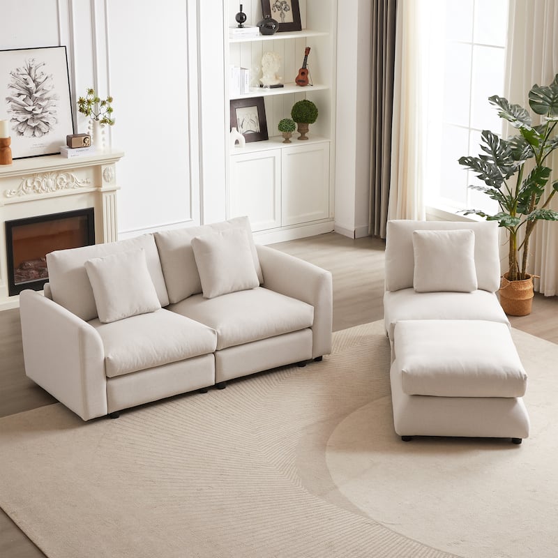 102.2Inch L Shaped Sectional Sofa Couch with Ottoman and Three Pillows