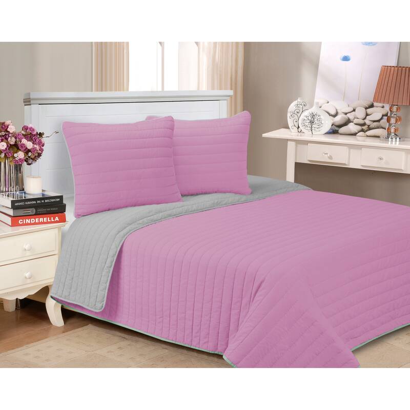 Superior Solid Cotton Reversible Farmhouse Quilt and Sham Set - Lavender - Queen/Full